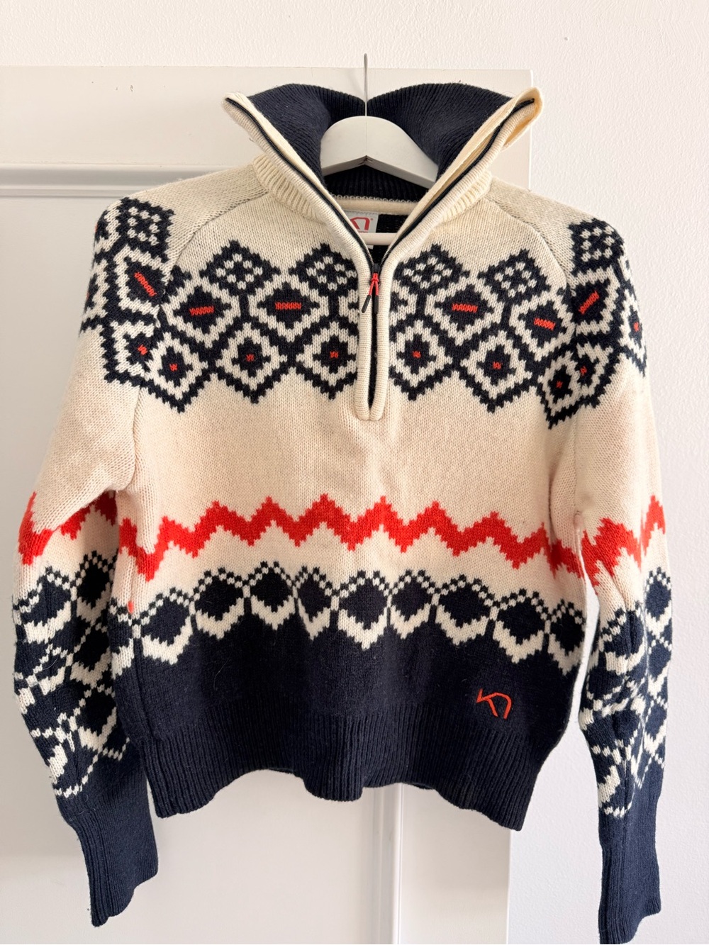 Kari Traa Cream, Navy & Red Fair Isle Half-Zip Sweater